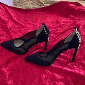 Elegant Black Chain-Embellished Heels